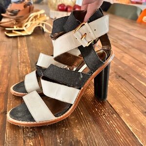 Cynthia Vincent Black and White Strappy Heels